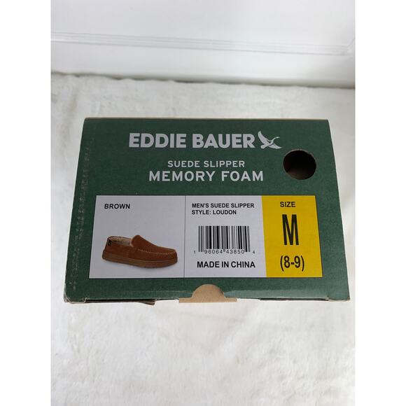 Eddie Bauer Men's Suede Memory Foam Faux Fur Slippers Brown M (8-9) - Picture 4 of 5